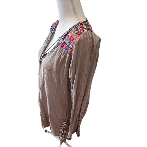 Johnny Was Biya Colorful Floral Embroidered Shirt Gray S - Picture 5 of 8